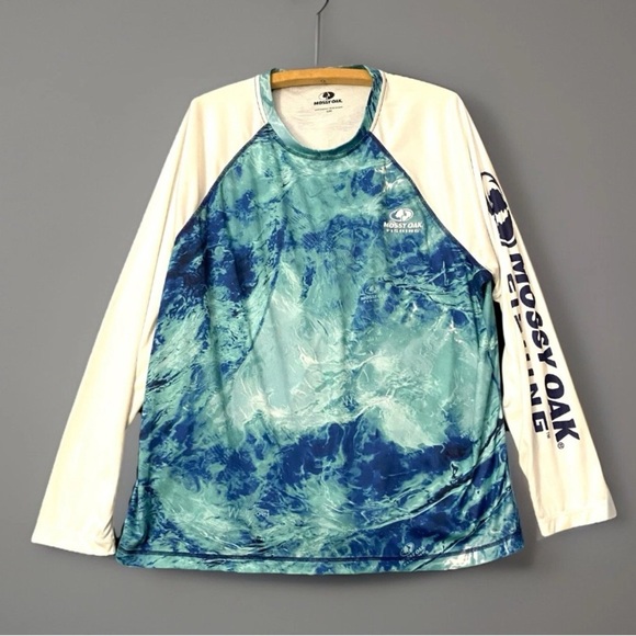 Mossy Oak Fishing Blue Water Print Activewear Long Sleeve Mens XL Lightweight - Picture 1 of 6